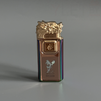 Зажигалка турбо газовая+обычное пламя Голова дракона, Бронза и хамелеон, эмблема лошади