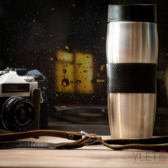 Термокружка с кнопкой 400ml (черная)