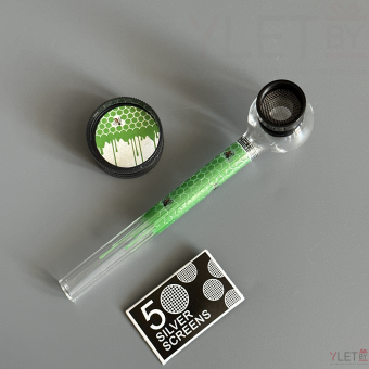 Курительный девайс стеклянная трубочка Соты с гриндером зеленый
