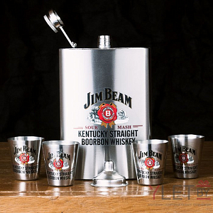 Набор  фляжка со стопками Jim Beam сталь
