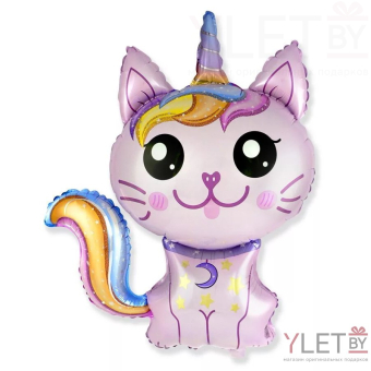 Шар (35''/89 см) Фигура, Котенок единорог, Розовый