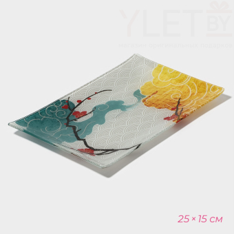 Набор для суши из стекла «Абстракция», 3 предмета: соусники 8×2 см, 8×6 см, подставка 25×15×2 см