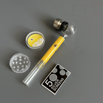 Курительный девайс стеклянная трубочка Соты с гриндером желтый