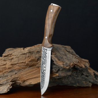 Нож фиксированный в чехле c деревянной ручкой Медведь