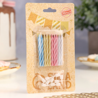 Свечи для торта незадуваемые Спираль, 10 шт