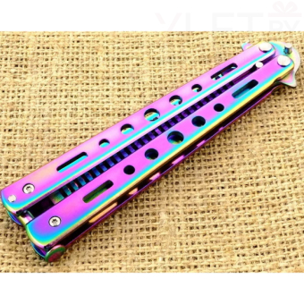 Нож бабочка тренировочный с расческой Хамелеон с прорезями