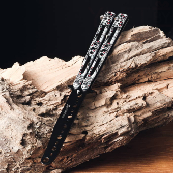 Тренировочный нож бабочка Серые черепа