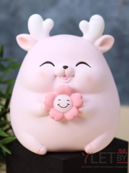 Копилка «Олененок с цветком», розовая
