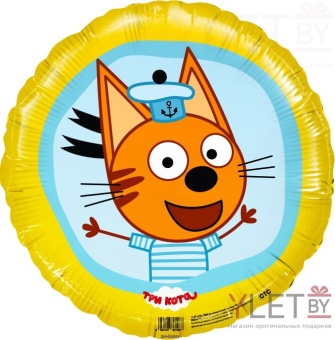 Шар (18''/46 см) Круг, Три Кота, Коржик, Желтый