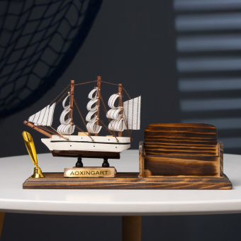 Органайзер настольный: визитница, подставка под ручку, сувенирная модель корабля, 15×25 см