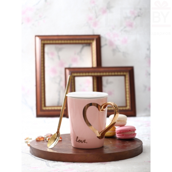 Кружка с ложкой Для любимых №1 розовая