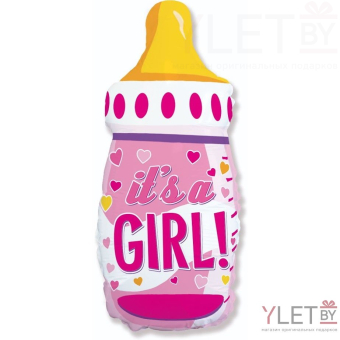 Шар (31''/79 см) Фигура, Бутылочка для девочки (сердечки), Розовый