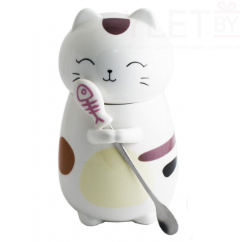 Кружка Кот с ложкой №2 жел