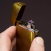 Импульсная зажигалка Lighter двойная индикатор сбоку Золото