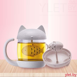 Кружка с ситечком Котик белый