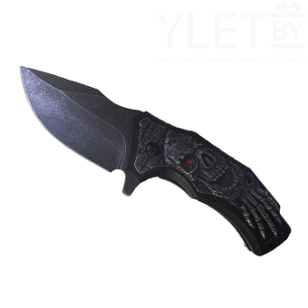 Нож складной череп черный 17 см