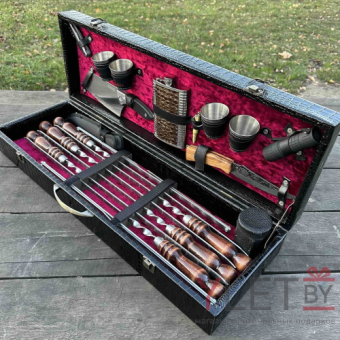 Набор с шампурами для шашлыка в чемодане Элит, 17 предметов, черный B
