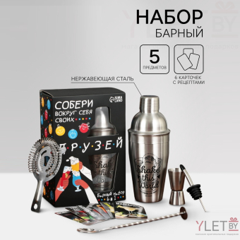 Подарочный набор барный «Собери друзей», 5 предметов, карточки с рецептами