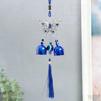 Музыка ветра металл "Ажурная бабочка" от сглаза 2 колокольчика 20 см
