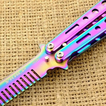 Нож бабочка тренировочный с расческой Хамелеон с прорезями