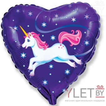 Шар (18''/46 см) Сердце, Единорог на синем