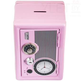 Копилка сейф с ключом Радио ретро Розовая