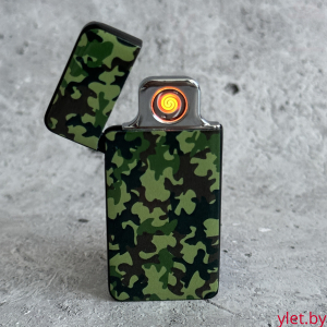 USB зажигалка камуфляж зеленая, спираль, ультратонкая