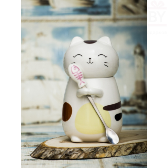 Кружка Кот с ложкой №2 жел