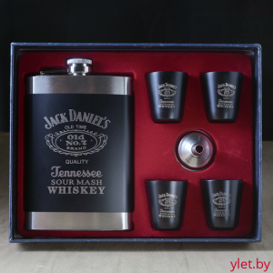 Набор с фляжкой и стопками Jack Daniels черный с металлической окантовкой
