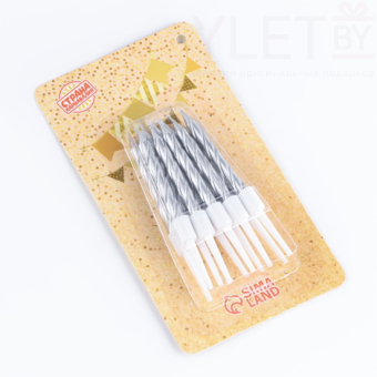 Свечи в торт Спираль, металлик 10 шт