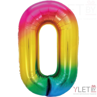 Шар (40''/102 см) Цифра, 0, Радужный, Градиент