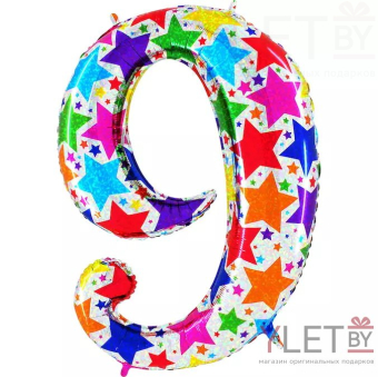 Шар (40″/102 см) Цифра, 9 Звезды, дизайнерская