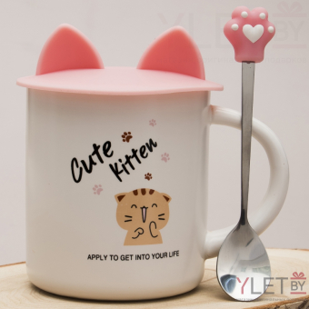 Кружка Котик Силиконовые ушки №2