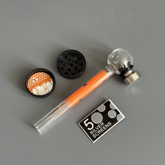 Курительный девайс стеклянная трубочка Соты с гриндером оранжевый