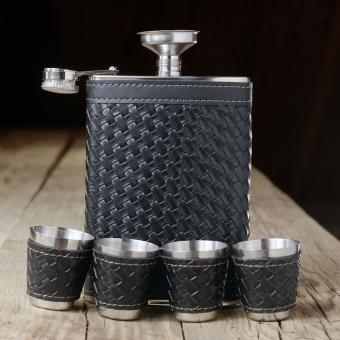 Набор фляжка 4 стопки и дозатор Плетение