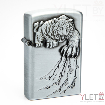 Зажигалка газовая турбо Тигр серебро