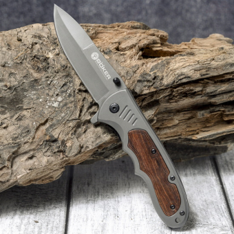 Нож складной механический Boker серый матовый DA48