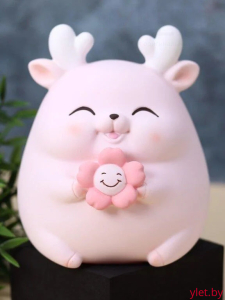 Копилка «Олененок с цветком», розовая