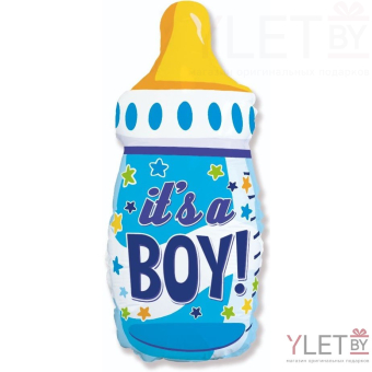 Шар (31''/79 см) Фигура, Бутылочка для мальчика (сердечки), Голубой