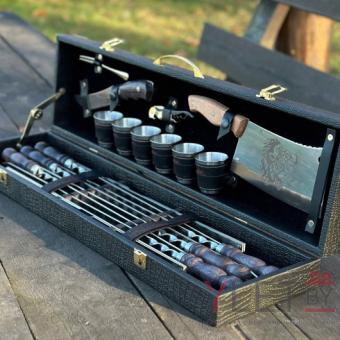 Набор с шампурами для шашлыка в чемодане Скиф, 17 предметов, черный 1002 Кизляр