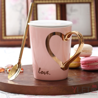 Кружка с ложкой Для любимых №1 розовая