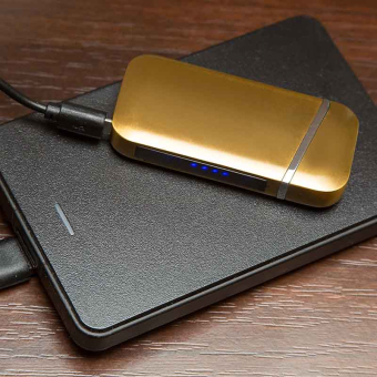 Импульсная зажигалка Lighter двойная индикатор сбоку Золото