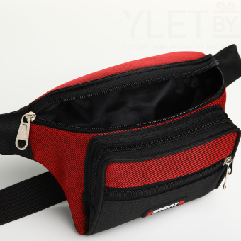 Сумка поясная "Спорт" на молнии, 32*8*13,5 см, 3 наружных кармана, цвет красный/чёрный