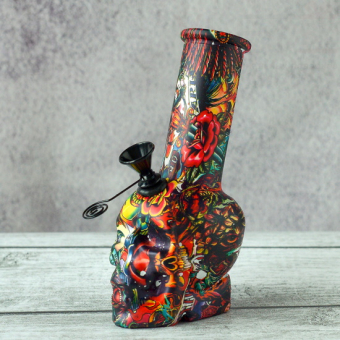 Бонг стеклянный 15 см Череп с росписью