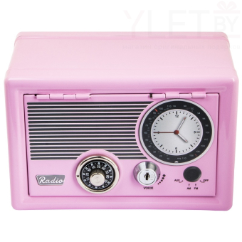 Копилка сейф с ключом Радио ретро Розовая