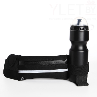 Сумка поясная "Run" на молнии, 24*1*10 см, светоотражающие элементы, черный