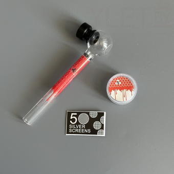 Курительный девайс стеклянная трубочка Соты с гриндером красный