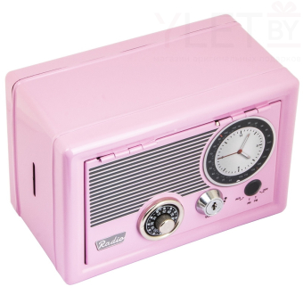 Копилка сейф с ключом Радио ретро Розовая