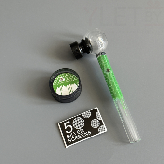 Курительный девайс стеклянная трубочка Соты с гриндером зеленый