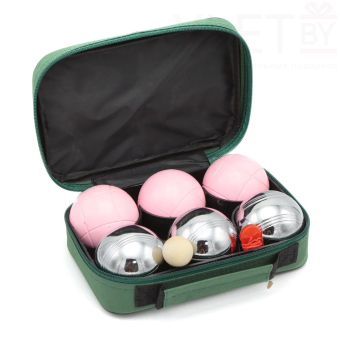 Боча Петанк 6 шаров в сумке. Серебро с розовым